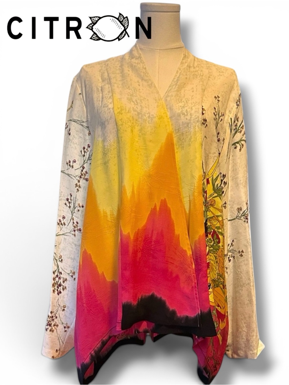 Citron Japanese Kimono Silk Top 💯 silk size XL
